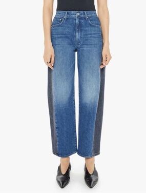 MOTHER Superior The Half Pipe Flood Barrel Jeans Black Blue 25